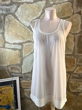 Baja Blue White Sheer Mesh Swim Cover Up Tank Dress Size Medium